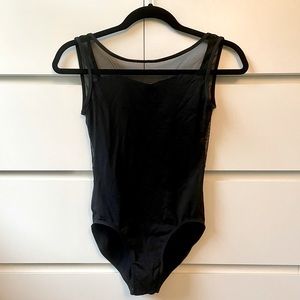 Natalie Adult Mesh V-Back Tank Leotard - Black S